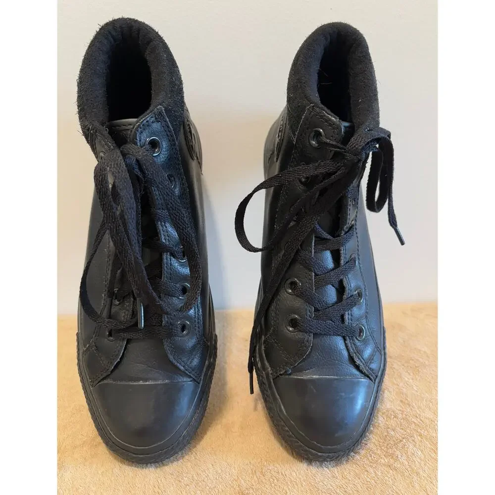 Converse All Star Size 6 Junior Black Leather High Top Shoes